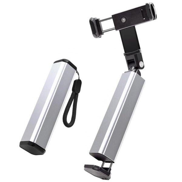 BROLAVIYA® Aluminum Alloy Mobile Phone Stand, Adjustable Travel Phone Mounts For Desk, Car, Train, Airplane, 360 Degree Rotation, Portable Foldable Pocket Size, for All iPhone and Android Phones ( Silver )