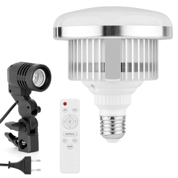 BROLAVIYA® 60W LED Photography Light Bulb with E27 Mount, Remote Control, Bi-Color 3000K-6000K, Dimmable for Studio Photography