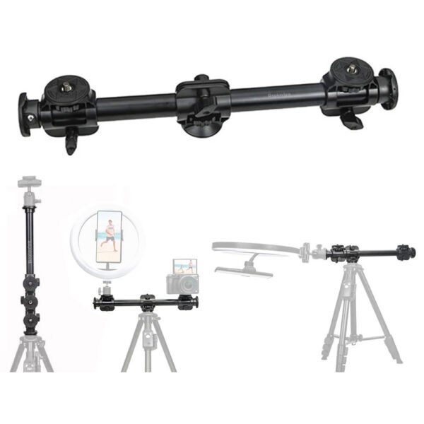 BROLAVIYA® Four-Head Crossbar Camera Support Frame, 63cm Horizontal Rod Extension Pole, 1/4 Screw Mount, 5KG Bearing Capacity, Vertical Shooting Tripod Adapter for DSLR, Mobile Phone, Live Broadcast