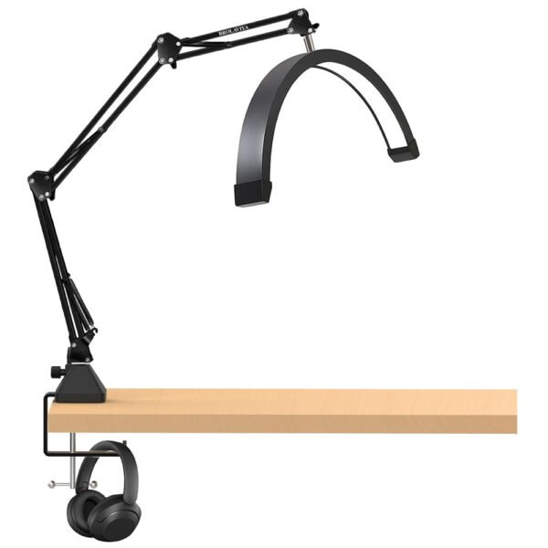 BROLAVIYA® 16 Inch Half Moon Tabletop Lamp Light with 3 Axis Swing Metal Arm Stand, 3 Lighting Modes, 360 Degree Spin for Detailed Work, Home Office, Desktop, Make up, Reading, Black