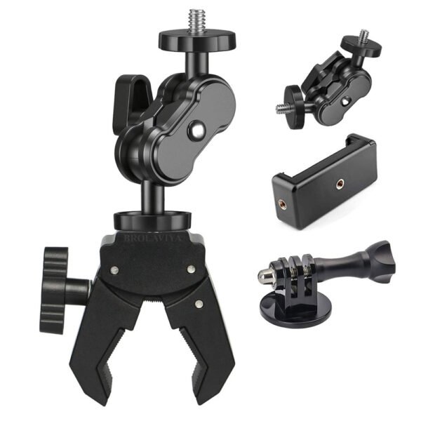 BROLAVIYA® Super Clamp with Dual Ball Head Magic Arm, Mobile Bracket with 1/4 Threads, for Desk Tripod Tube Crossbar Gimbal Rods Compatible with Smaprtphones, DSLR Camera, Tripod, Ring Lights