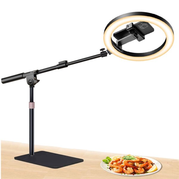 BROLAVIYA® No Shadow Overhead Video Mobile Floor Stand, Metal Arm, 10 inch Selfie Ring Light, 1/4" Head for Camera, Webcam and Mobile Bracket for Desktop, Bedroom, Office