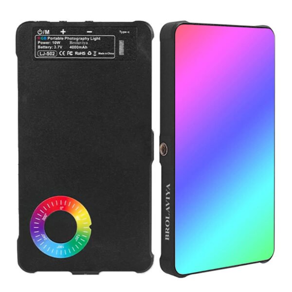BROLAVIYA® Full Color RGB Video Light, 4000mAh Rechargeable, Dimmable with Cold Shoe, Portable Clip and 1/4 Screw Hole for Camera, Phone, Tablet, Laptop, Selfie, Photography