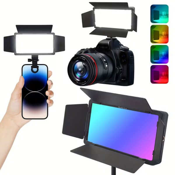 BROLAVIYA® Four-Leaf Baffle Spotlight, 2000mAh Rechargeable, Full Color RGB Video Pocket Light with Portable Clip and 1/4 Screw Hole for Mobile Phones, Cameras, Laptops, iPads, Selfie, Photography