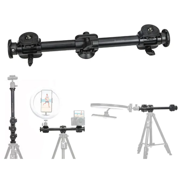 BROLAVIYA® Four-Head Crossbar Camera Support Frame, 63cm Horizontal Rod Extension Pole, 1/4 Screw Mount, 5KG Bearing Capacity, Vertical Shooting Tripod Adapter for DSLR, Mobile Phone, Live Broadcast